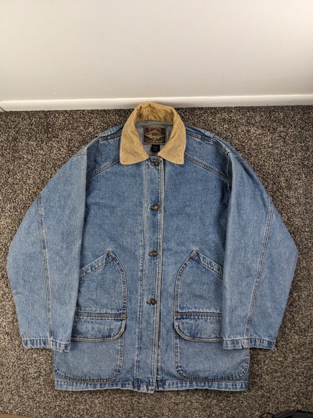 Vintage Denim Chore Jacket 90s Express Jeans Womens Medium Corduroy Collar